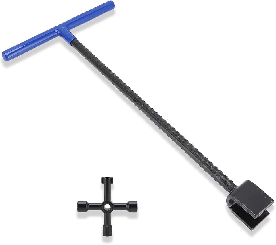 Wasserzählerschlüssel, Wasserabsperrwerkzeug, Stahl-T-Griff-Bordsteinschlüssel Mit 4-Wege-Hilfswerkzeug Für Ventile, Wasserhähne(Blau)
