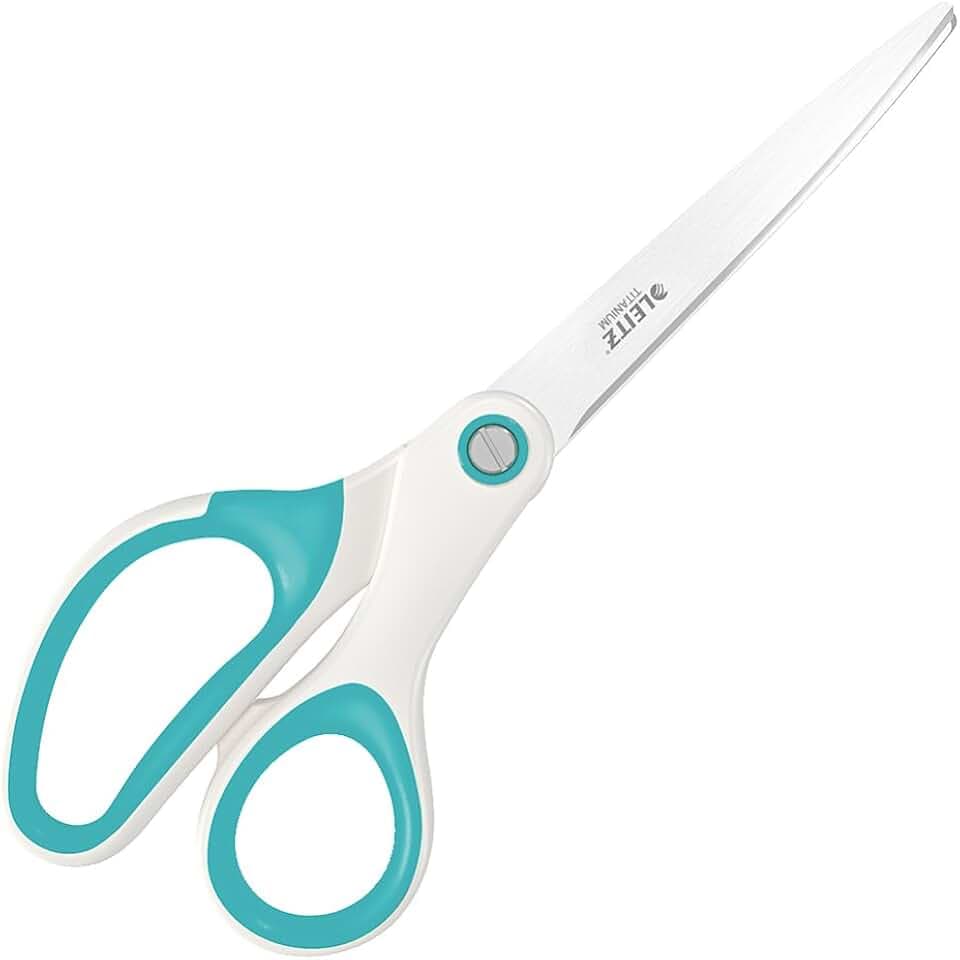 Leitz WOW Titan Qualitätsschere, Für Rechts- oder Linkshänder (beidhändig), Haushaltsschere mit ergonomischem Griff, Für zu Hause oder Schule, Eisblau, 53192051