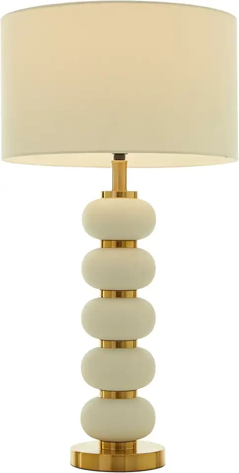 CosmoLiving by Cosmopolitan Metal Room Table Lamp Orbs Style Base Accent Lamp with Drum Shade, Lamp 15" x 15" x 28", White