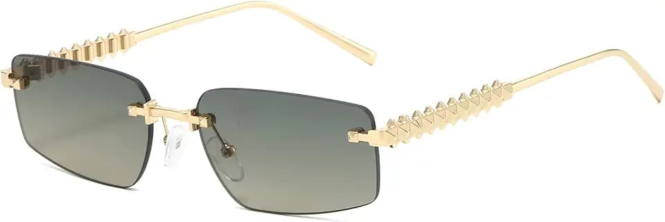LJCZKA Randlose Rechteckige Sonnenbrillen für Damen Herren Retro Quadratische Rahmenlos Sonnenbrille Mode Luxus Rechteck Metallrahmen UV400 Schutz