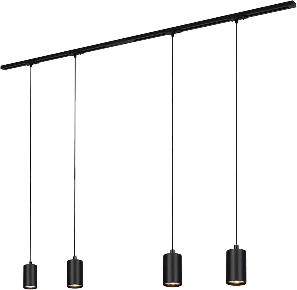 BRILONER - Schienensystem Rail Komplettset, 4x GU10 Pendel, Einspeisung, Lichtschienensystem Decke, Strahler Schiene, Deckenlampe, Deckenleuchte, Pendellampe, Pendelleuchte 1,5m, Schwarz
