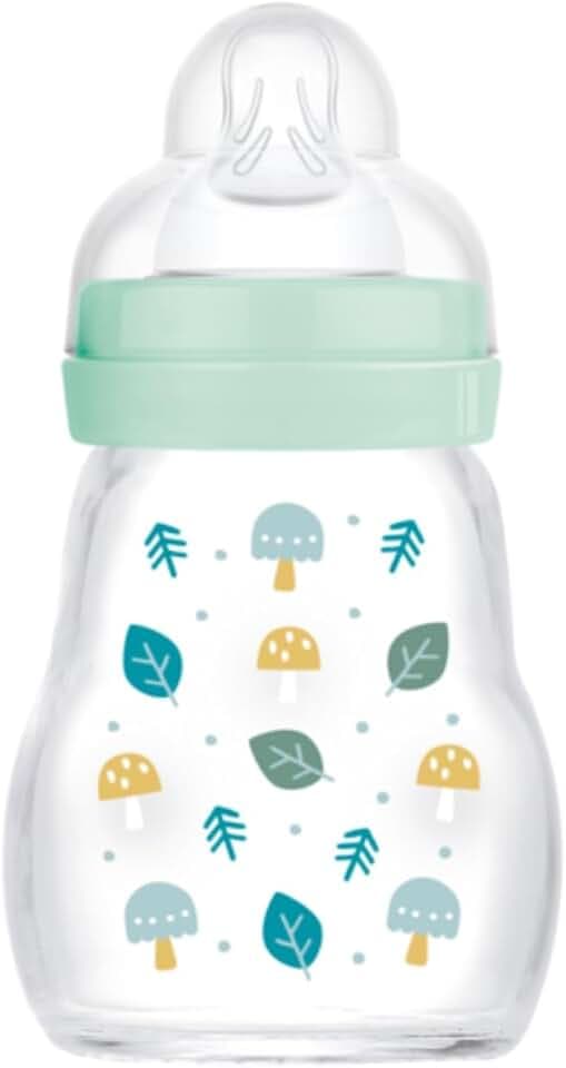 MAM Glasflasche (170 ml) – hitzebeständige und temperaturbeständige Flasche – Sauger für langsames Durchfluss 1 für Neugeborene – Farbe: sage matt
