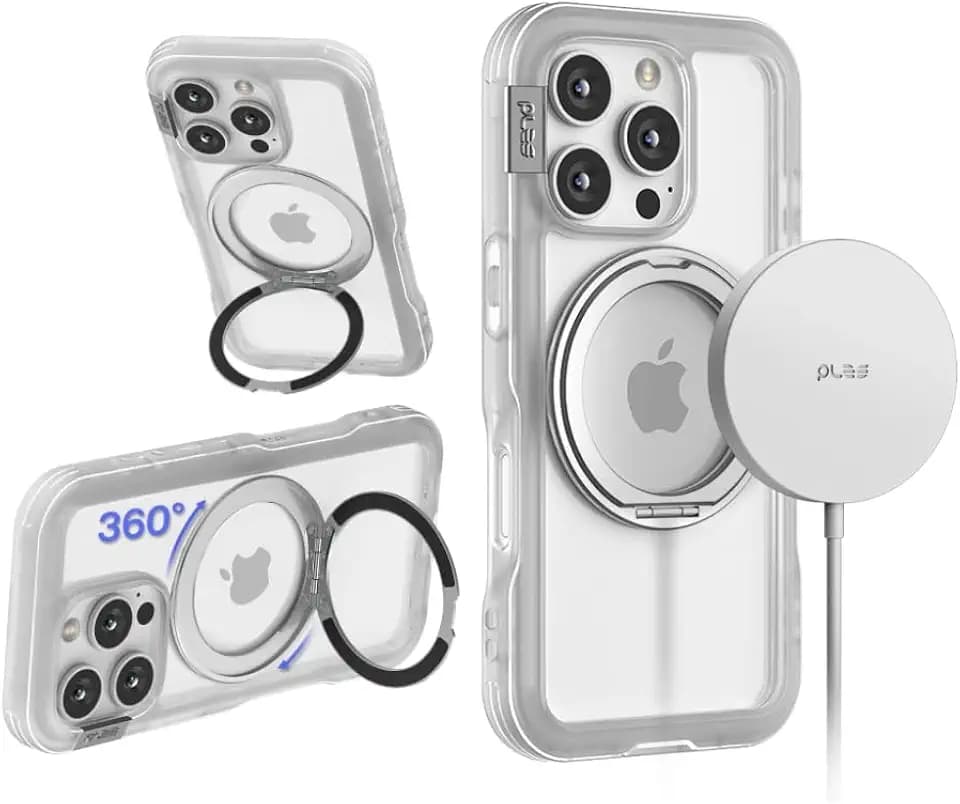 PLES Case for iPhone 16 Pro, ARCHE Twoface Ring Stand 360 Degrees, Non-Yellowing,Anti-Fingerprint,Shockproof Phone Bumper Cover, Anti-Scratch (Matt Clear, iPhone16 pro)