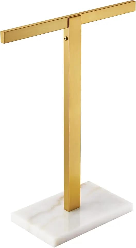 KOKOSIRI Hand Towel Holder Stand Towel Rack with Marble Base for Bathroom Kitchen Vanity Countertop, Gold Stainless Steel 15.7'' Height THS0002-SM-BG
