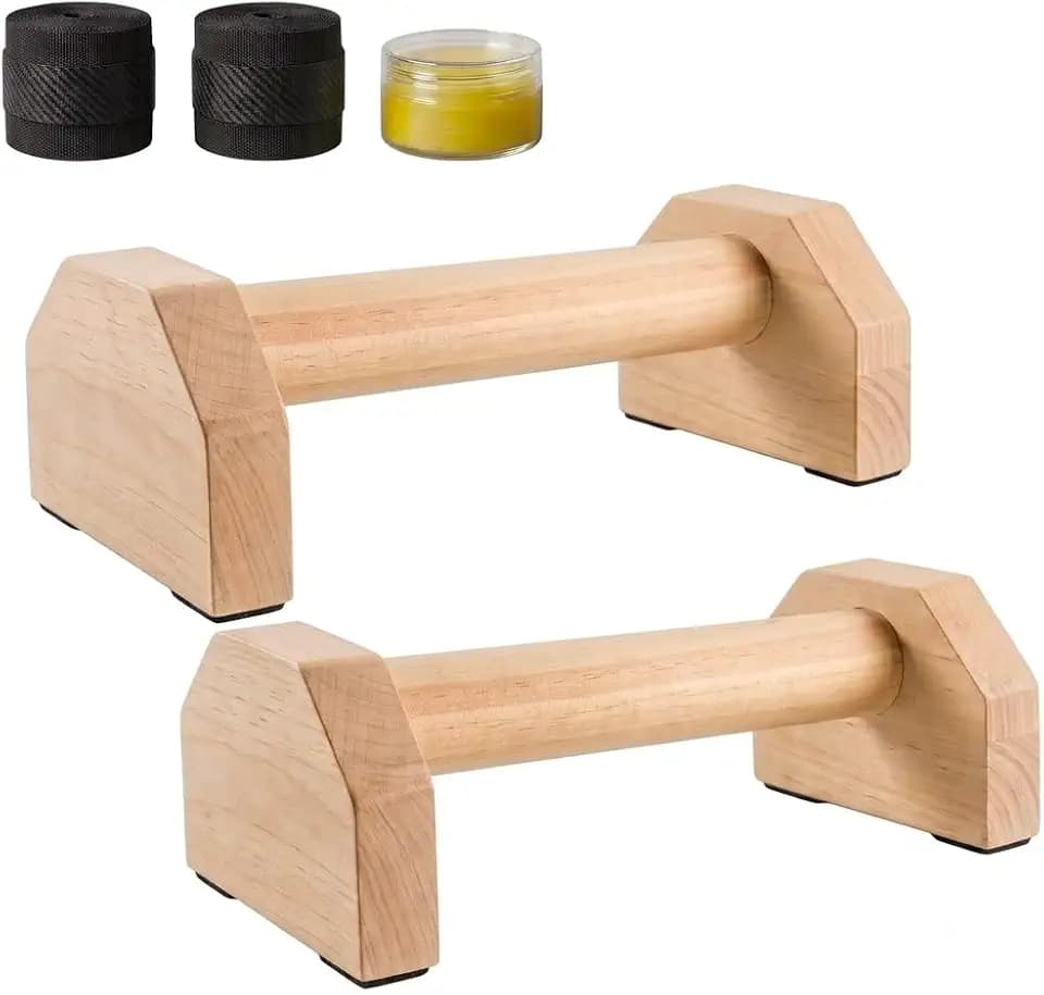 Wooden Parallettes Push Up Bars, Anti-Slip Push-Up Handles, Mini Handle Pumps, Dip Station Dip Bar, Handstand Bars for Calisthenics and Fitness（log）