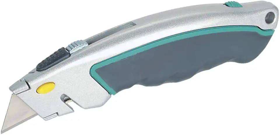 wolfcraft Schnellwechsel-Profi-Messer mit einziehbarer Klinge I 4131000 I Trapezklingenmesser für anspruchsvolle Einsätze