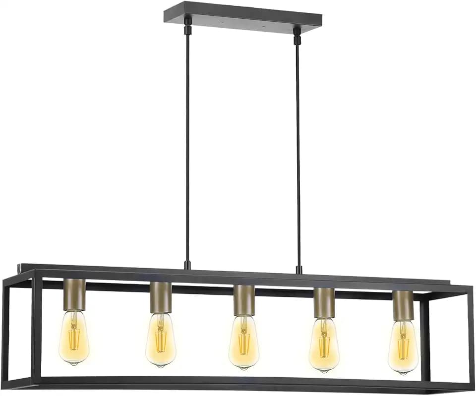 Pendelleuchte Esszimmer Dimmbar Hängelampe Esstisch Schwarz,60W 5 Lichter Wohnzimmerlampe hängend Höhenverstellbar Esstischlampe,Hängeleuchte Küchenlampe für Wohnzimmer Restaurant Cafe Bar