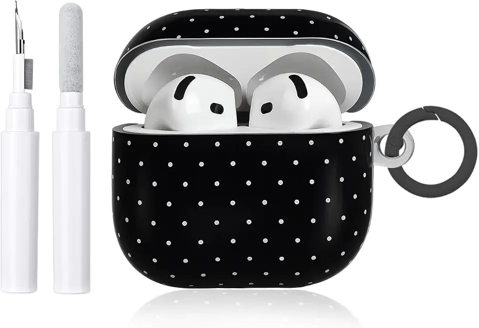 inewateri Compatible for AirPods 4/5 Case with Cleaner Kit Cute Polka Dot Aesthetics Design for Girls Woman Keychain Shockproof Cover for Airpods 4/AirPods 5-Black