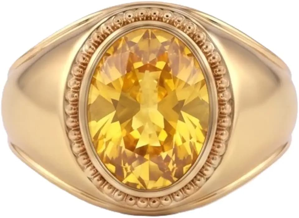 7.50 Carat Natural Yellow Sapphire (Pukhraj) 14k Gold Plated Bezel Adjustable Ring | Oval Gemstone September Birthstone Astrological Jupiter Planet Remedy Ring For Men and Women
