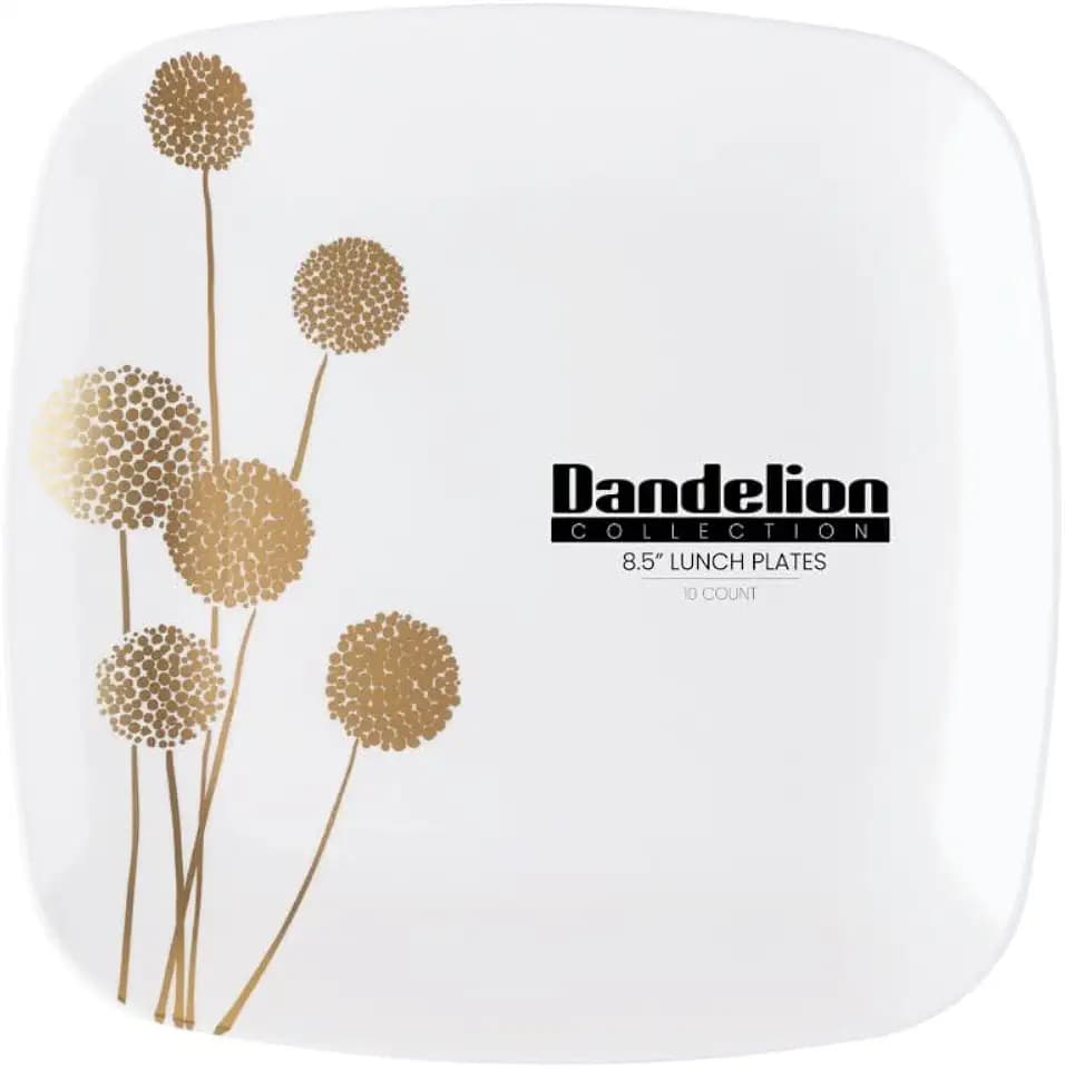 Dandelion Square Plates, 8.5 Inch, Case of 120 (12 packs x 10)