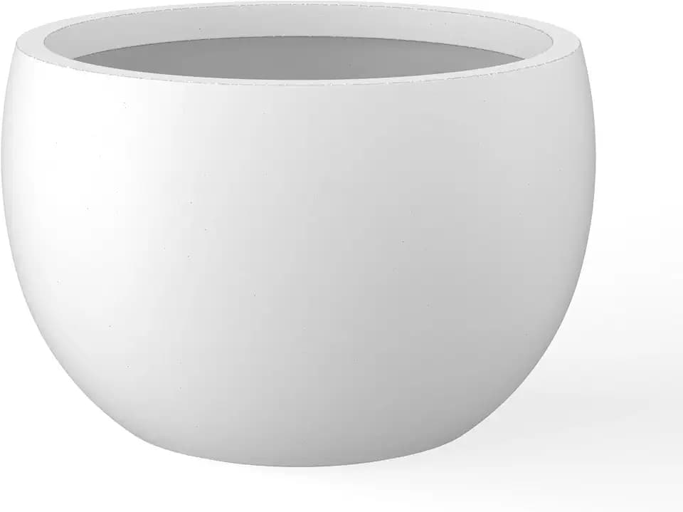 Kante Small Round Bowl White Concrete Planter 11.8" Dia, Outdoor