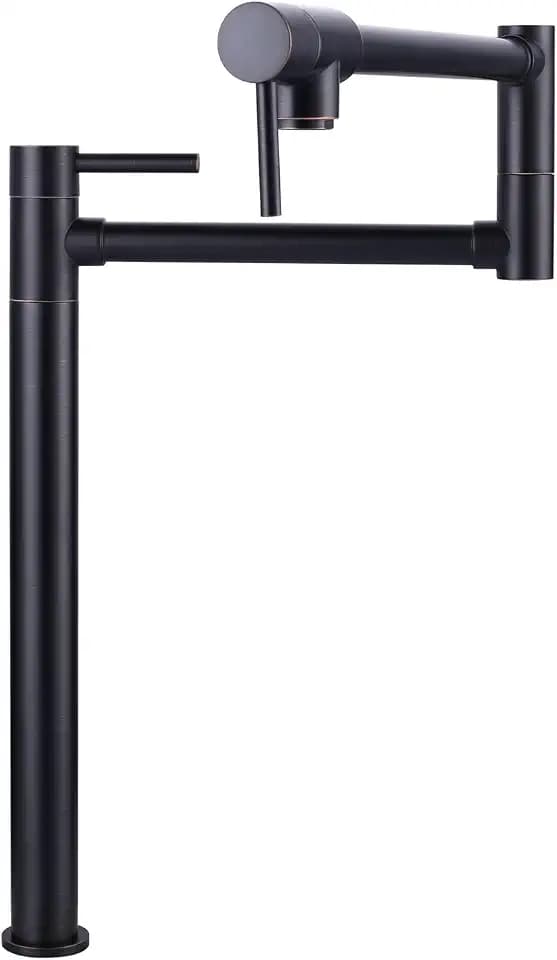 WOWOW Pot Filler Faucet Deck Mount Stove Faucet, Solid Brass Pot Filler Oil Rubbed Bronze with Stretchable Double Joint Swing Arm (Modern Style, Oil Rubbed Bronze)