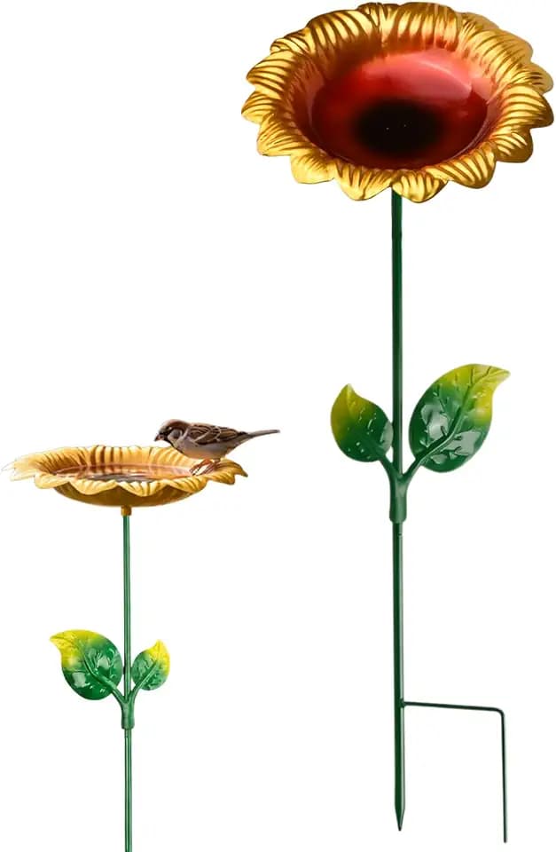Elegante Vogeltränke für den Garten – Stehendes Vogelbad aus Metall mit Sonnenblumen-Design, frostfest und vielseitig für Wildvögel, Vogelfutterspender Vogeltränke