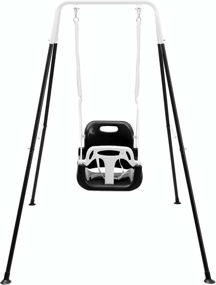 FUNLIO 3‑in‑1 Toddler Swing Set, Foldable Metal Stand with 4 Sandbags,Black