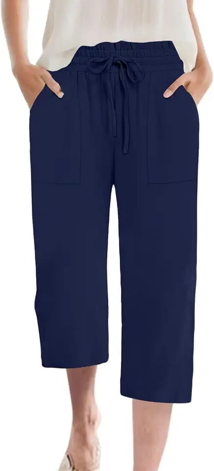MLXSJ Womens Capri Pants Summer Wide Leg Casual Trousers with Pockets S-4XL