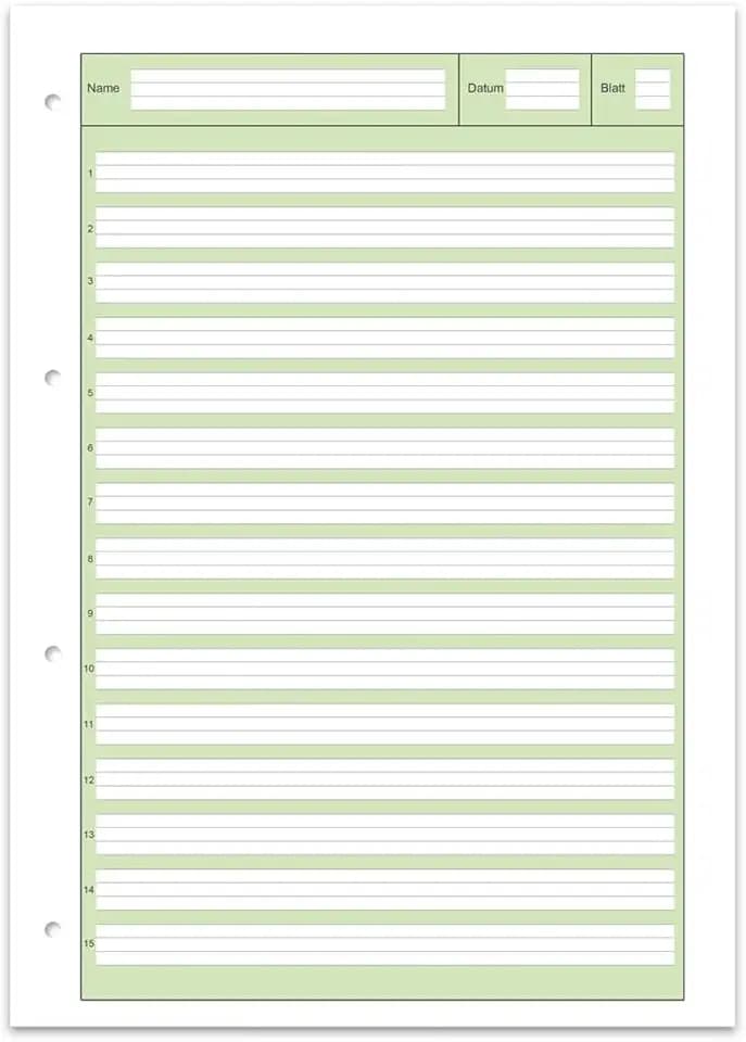 Staufen Green Arbeitsblätterblock - DIN A4, Lineatur 2 (4/4/4mm liniert, farbig hinterlegte Lineatur), 50 Blatt, premiumweißes 80g/m² Recyclingpapier, 1 Stück