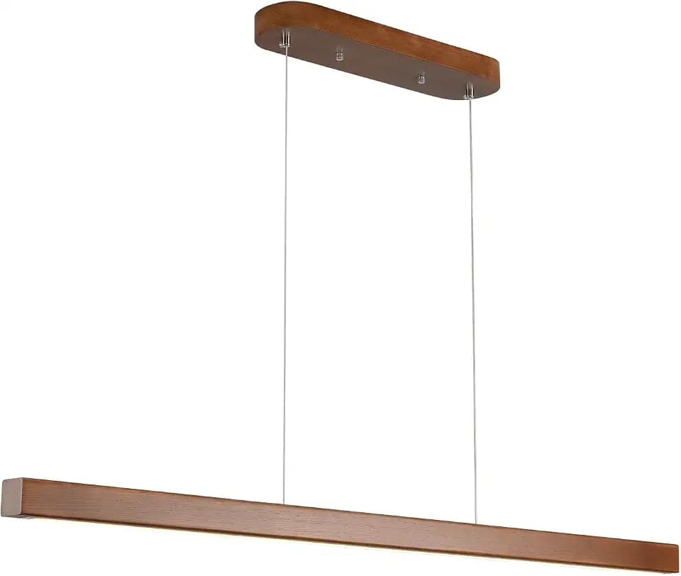 YISDESIGN 47" Wood Linear Pendant Light Fixtures Modern Led 36w Dimmable Pendant Lighting Ceiling Hanging Lights Wood Linear Chandeliers for Kitchen Island Dining Room Pool Table Walnut Color