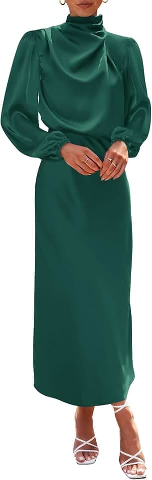 BTFBM Womens Mock Neck Satin Maxi Dress Fall 2026