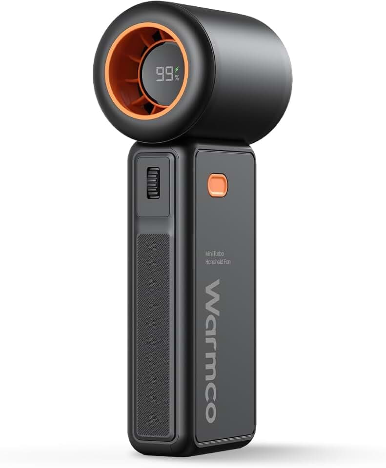 Warmco Tragbarer Handventilator, 5000 mAh, Geschwindigkeit (1–100), verstellbar, leistungsstark, Mini-Turbo-Lüfter, wiederaufladbar, persönlicher kleiner Taschenventilator für Damen, Herren, Reisen