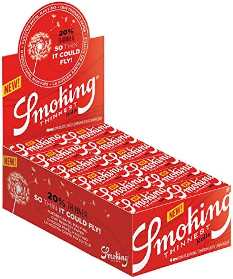 Smoking Thinnest Rolls, King Size Slim, 4 Meter Endlos-Zigarettenpapier, 1 Box (24 Rolls)