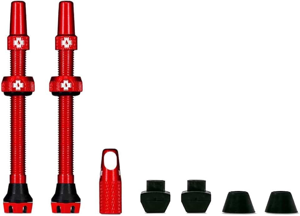 Muc-Off Tubeless Valves V2, 7075 Aluminum Presta, Red, 60mm