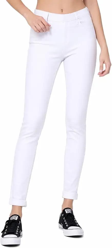Cello Jeans Women's White Stretch Pull-On Mid Rise Skinny Jeggings