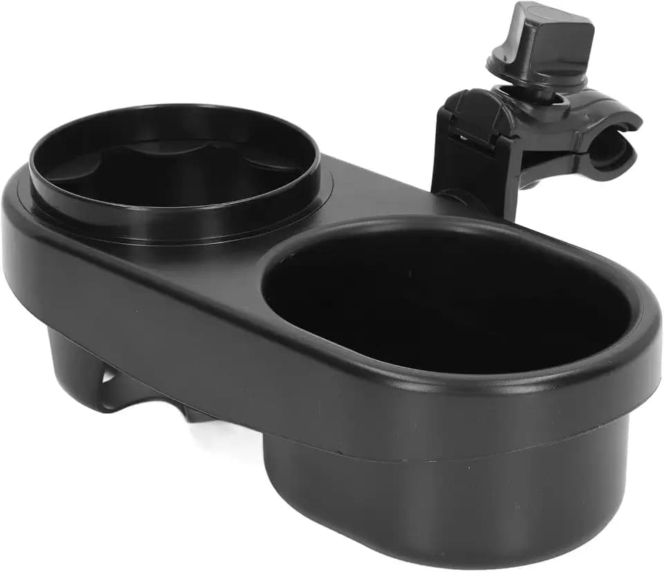 Schwarz Kinderwagen-Getränkehalter, Multifunktions-Doppel-Universal-Kinderwagen-Wasserflaschenhalter, Universal-Kinderwagen-Snack-Tablett-Befestigung für Wasserflaschen-Handys 15*10*9