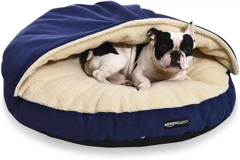 AmazonBasics Pet Cave Bed for Dogs and Cats, with Removable Nesting Cave Cover, Fits up to 30lbs Pets, 35 x 35 x 13 inches, Blue