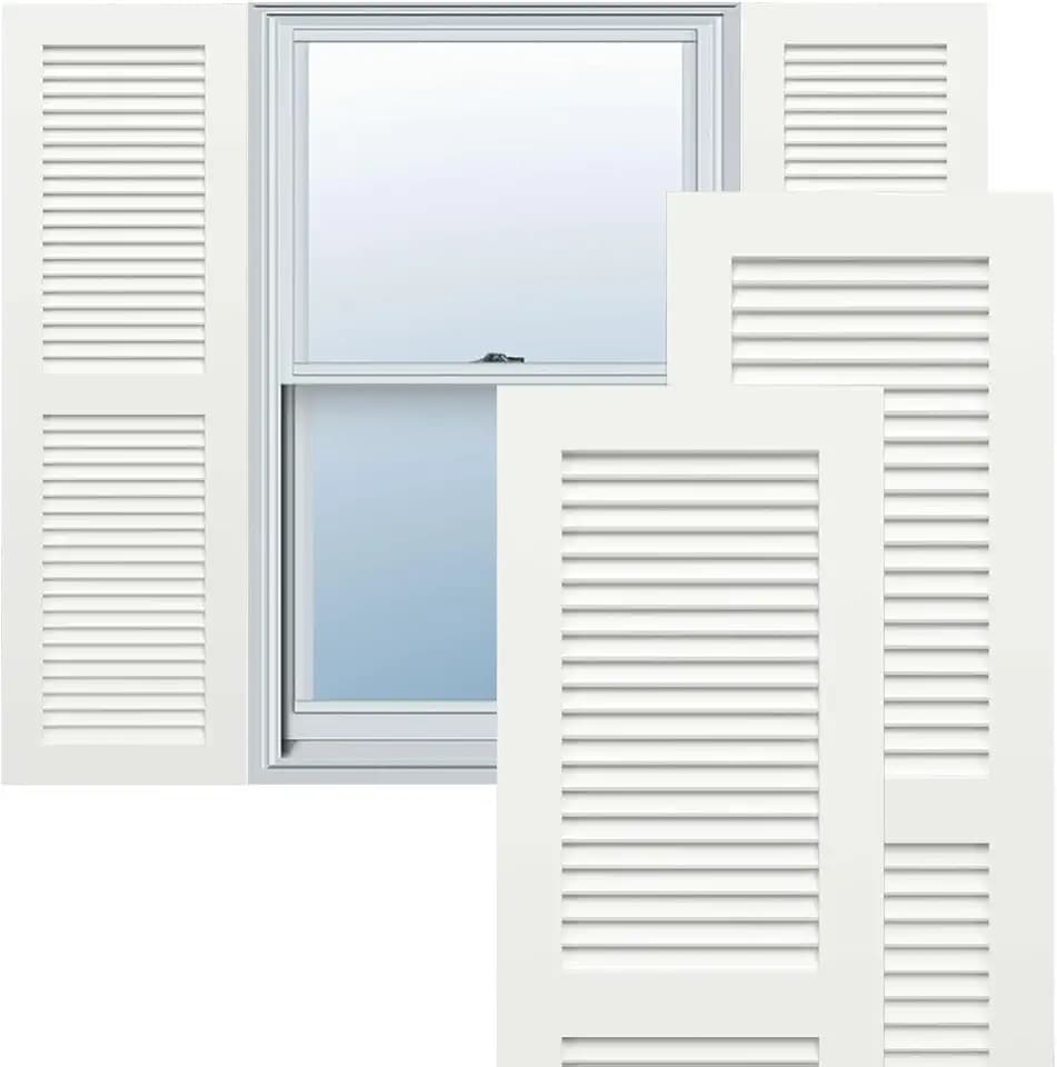 18"W x 54"H True Fit PVC Two Equal Louver Shutters, Unfinished (Per Pair - Hardware Not Included)