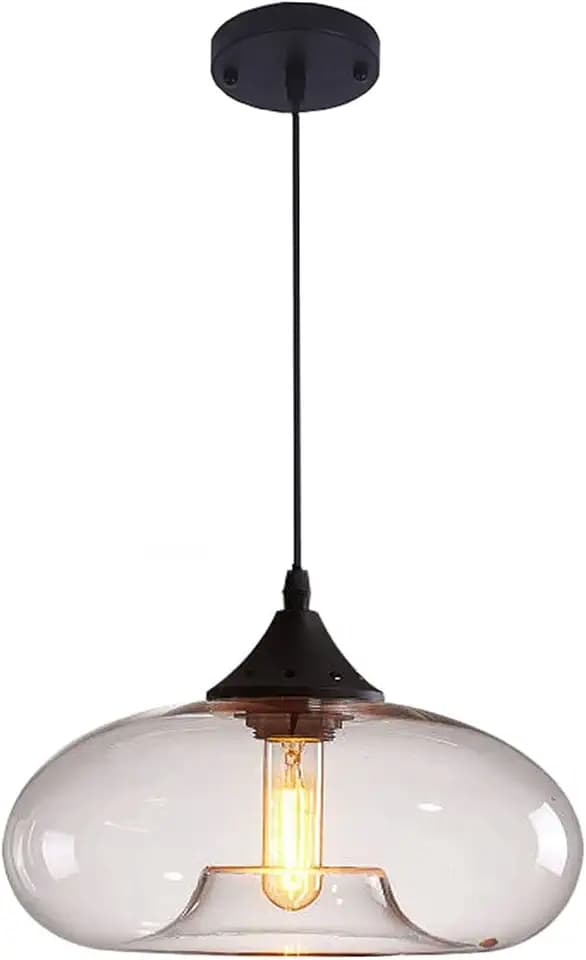 11" Industrial Vintage Colorful Glass Pendant Lighting 1-Light Farmhouse Loft Bar Ceiling Hanging Lamp Kitchen Island Dining Room Bedroom Chandelier (Clear)