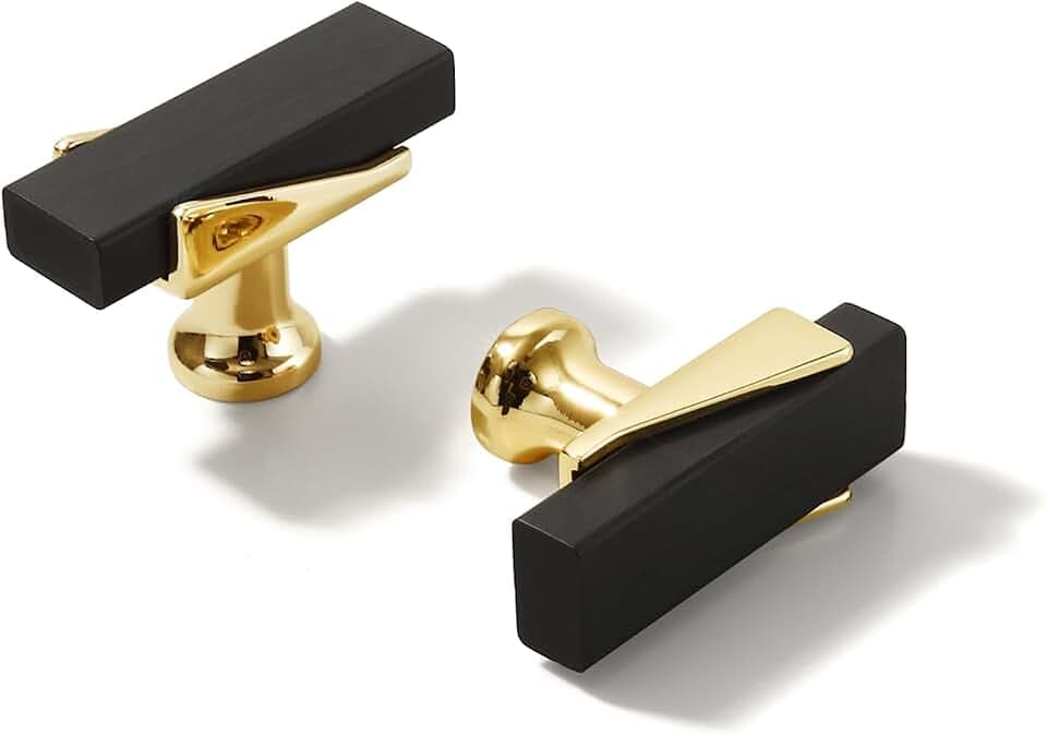10 Pack Matte Black & Gold Cabinet Pulls Kitchen Cabinet Handles Dresser Drawer Knobs Bathroom Closet Furniture Modern Hardware (10, Single Hole)