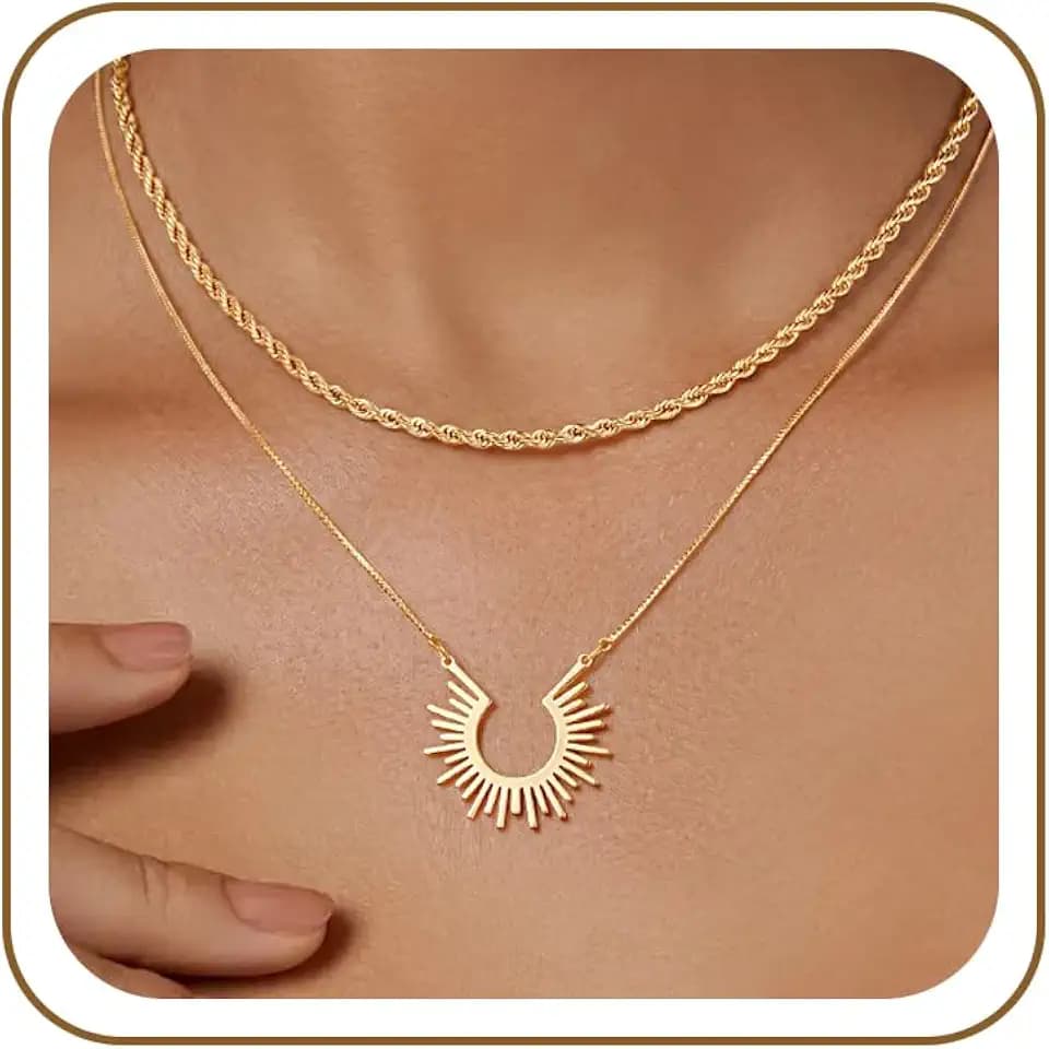 CHESKY Layered Necklaces for Women Trendy, Dainty 14k Gold Plated Pendant Necklace Layering Necklace for Women Non Tarnish Hypoallergenic Sun Gold Necklace Stack Gold Jewelry for Women Gifts