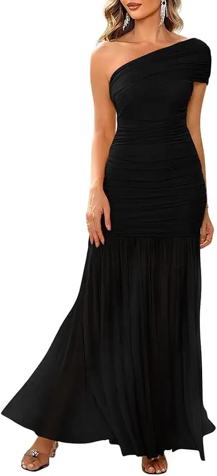 LAGSHIAN Womens Formal One Shoulder Sleeveless Evening Long Dress