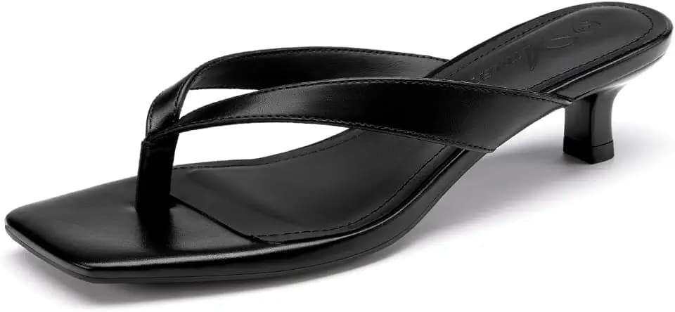 Athlefit Women's Kitten Heels Square Toe Slip On Flip Flops Low Thong Heels