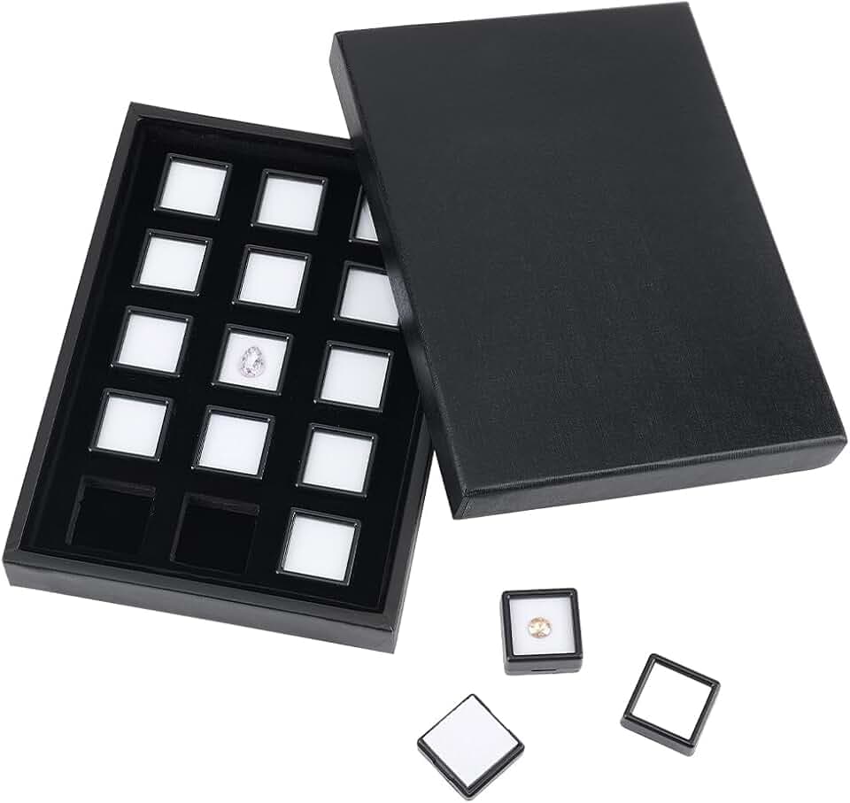 BENECREAT 15 Packung Edelstein-Displaybox, Black Diamond Vitrine Schmuckschatulle Behälter Mit Papier-Organizer-Box Für Edelsteine, Münzen, Raute, Geschenkverpackung, 2.9x1.6 cm