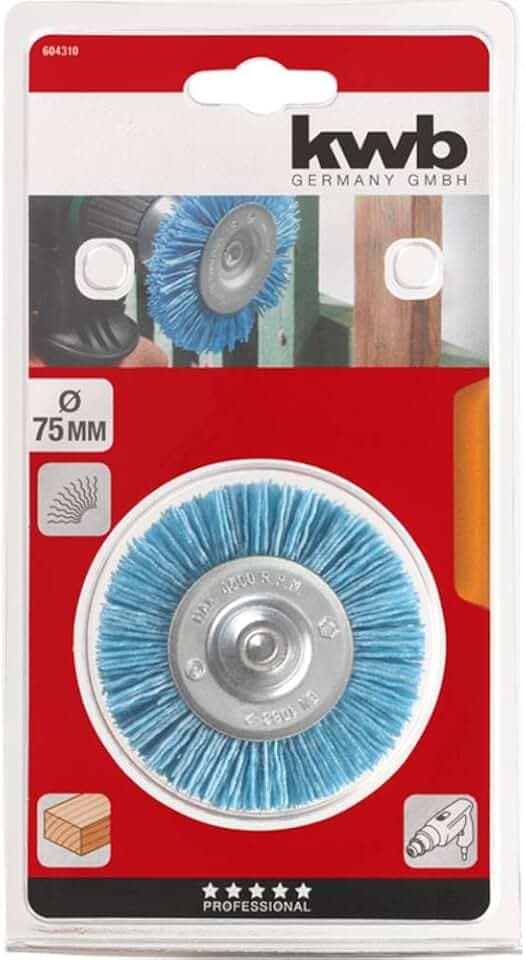 kwb Scheiben-Bürste, fein, Schleif-Nylon, Ø 75 mm für Holz, Metall und Buntmetall, Nylonbürste für Bohr-Maschine inkl. E6.3 Sechskant-Schaft, zum Schleifen, Strukturieren, Reinigen und Entrosten