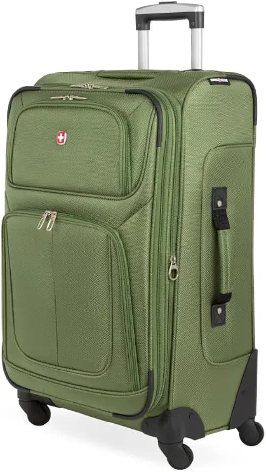 SwissGear Sion Softside Expandable Spinner Luggage Durable Lightweight Travel Suitcase, Evergreen, Checked-Medium