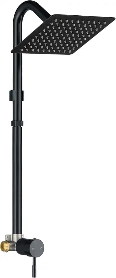 LIWEIKE All Metal Outdoor Shower, Matte Black, 8" Rainfall Shower Head
