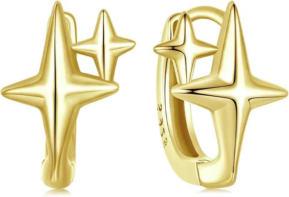 Golden Starlight Hoop Earrings 925 Sterling Silver Double Star Ear Buckles Hypoallergenic Drop Earrings for Women