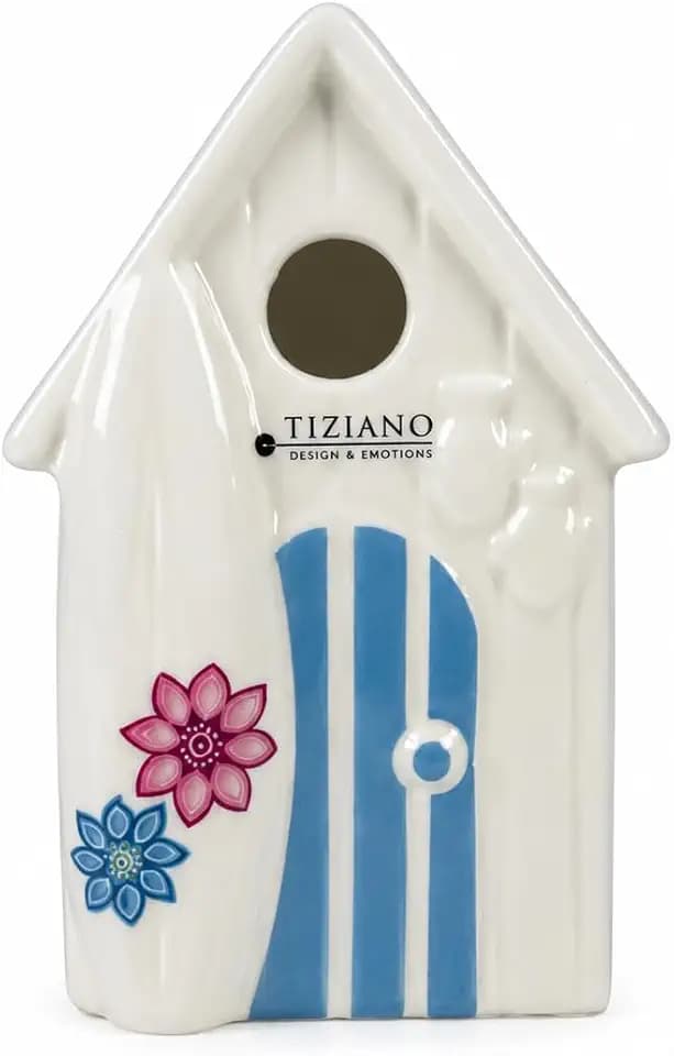 Tiziano® Beachhaus Fano Creme-türkis (15cm) - Stimmungsvolle Keramik Deko mit Timer - Ideal für Wohnzimmer und Eintrittsgeschenk - Einweihungsgeschenk Haus