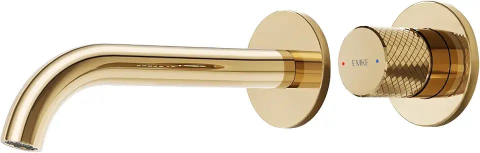 EMKE Einhebel-Waschbeckenarmatur, Champagnergold, 2 Löcher mit Belüfter, Einhebelmischer, moderner Wasserhahn, wassersparend, einfache Installation (281 x 140 x 65 mm)