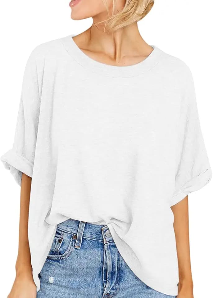 GeGekoko Damen T-Shirt Sommer Kurzarm Rundhals Oberteil Locker Frauen Casual Lose Tops Elegant Bluse