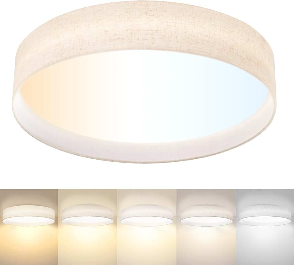 Hamilyeah LED Flush Mount Ceiling Light 20 inch, 48W Close to Ceiling Light with Fabric Shade 5CCT, Dimmable Light Fixture Ceiling Mount for Living Room, Dining Room,Foyer,Bedroom