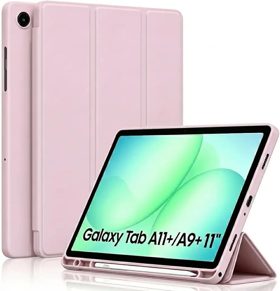 Case for Galaxy Tab A11 Plus 11" 2026/ A9 Plus Case 11 Inch 2023 with Pencil Holder, Slim Soft TPU Protective Cover with Trifold Stand & Auto Wake/Sleep for Galaxy A11+/ A9+ 5G Case, Pink
