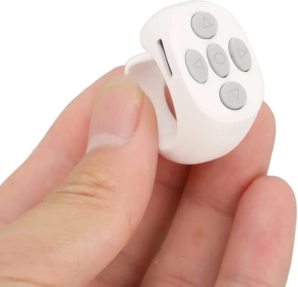 Page Turner, Fingertip Bluetooth Remote Control, Video Scrolling Ring and Camera Shutter Remote for, for iOS 15.0, for Android (White)