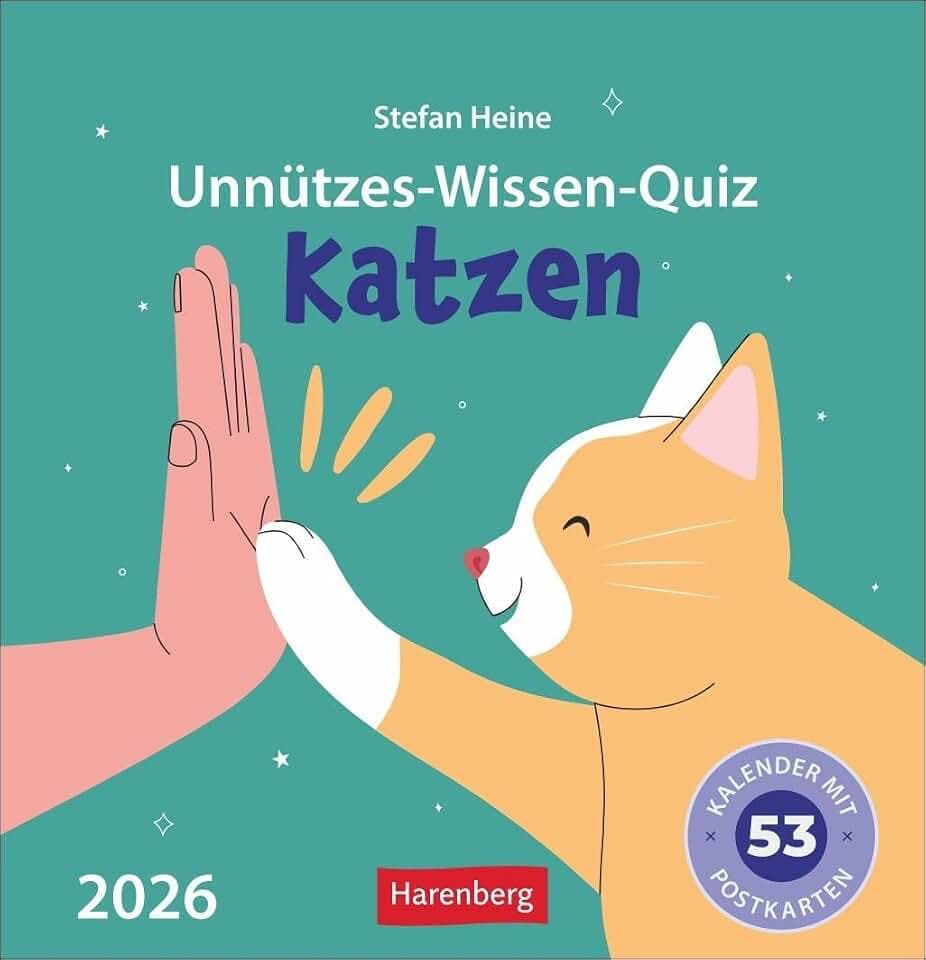 Unnützes-Wissen-Quiz Katzen Premium-Postkartenkalender - Kalender mit 53 Rätselkarten: Unverzichtbar für alle Katzenfreunde: origineller Kalender zum Aufstellen mit Rätselpostkarten