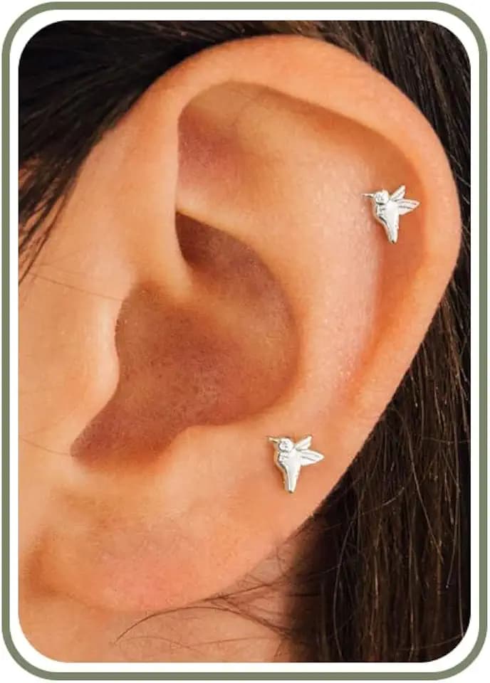 HANLI Flat Back Earrings for Women Dainty Hummingbird Stud Earrings