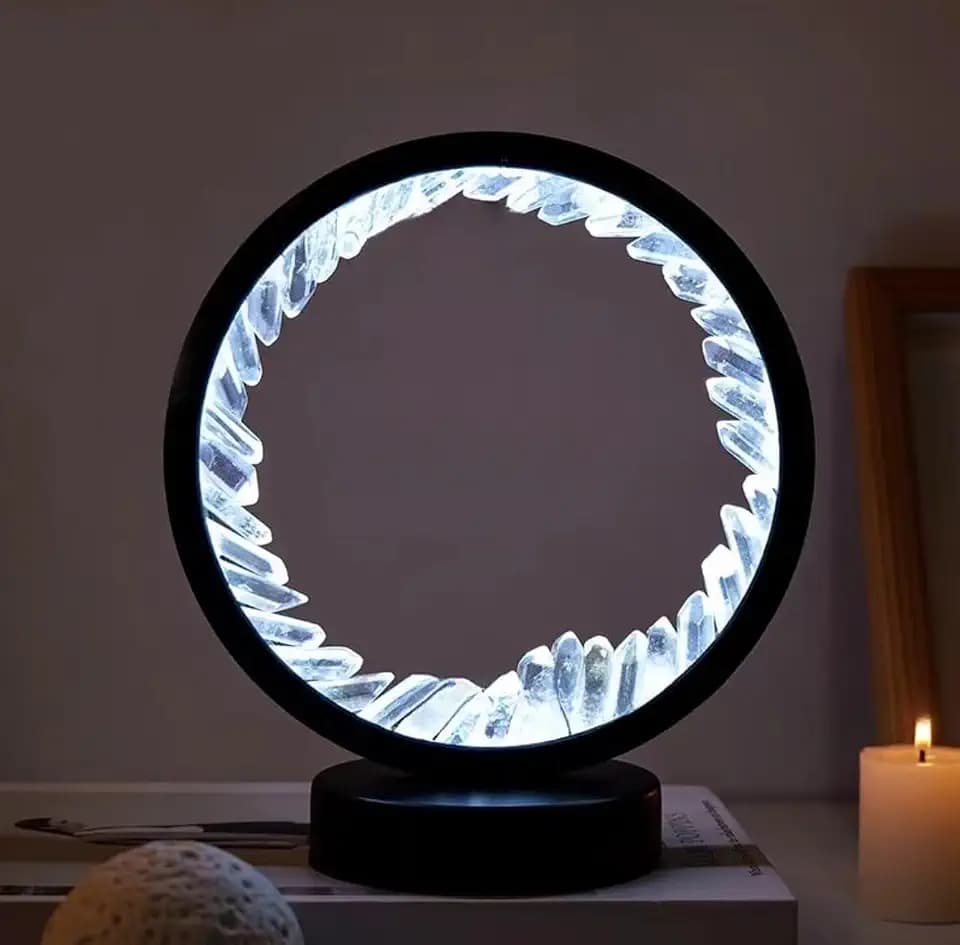 Natürliche Kristalllampe, drei Lichtmodi, einstellbare Helligkeit, USB-Port-Netzteil (schwarzer runder weißer Kristall)