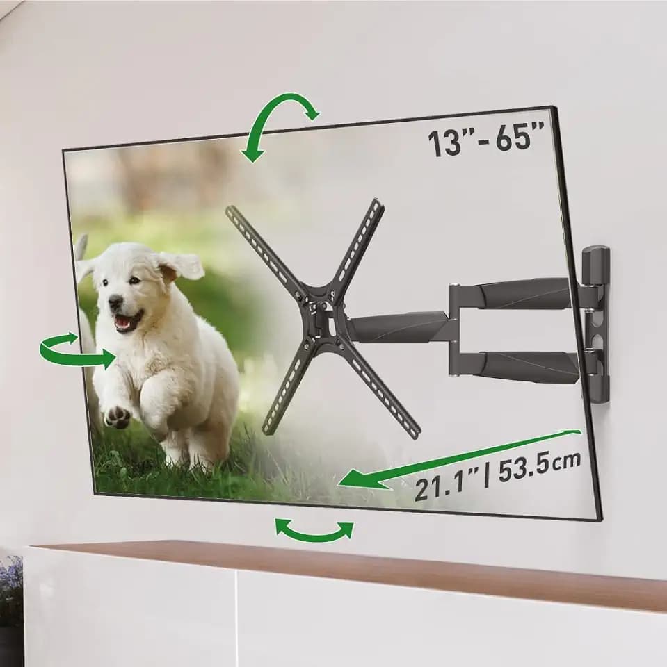 Barkan TV-Wandhalterung, flach, gebogen und bis zu 80 kg, patentiert, Touch- und Neigungswinkel, Schwarz