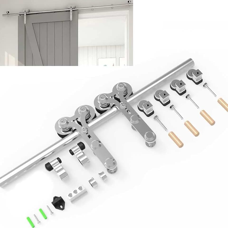 183CM/6FT Schiebetür Schiene Schiebetürbeschlag Edelstahl Schiebetürsystem Komplettset für 1 Holztür(Y Form)